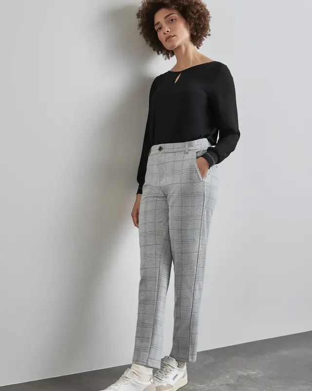 Street One Geruite Chino - Heather Grey Melange