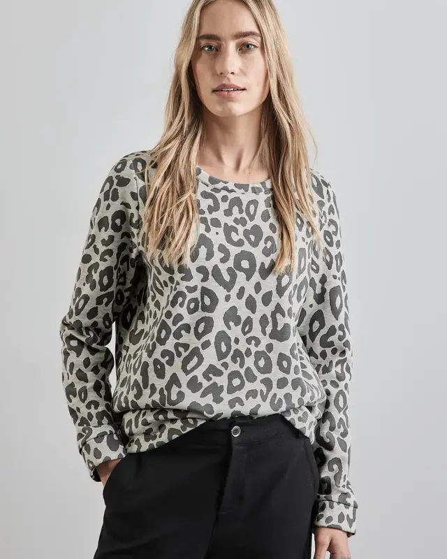 Street One Sweatshirt mit Leo-Muster - Heather Grey Melange