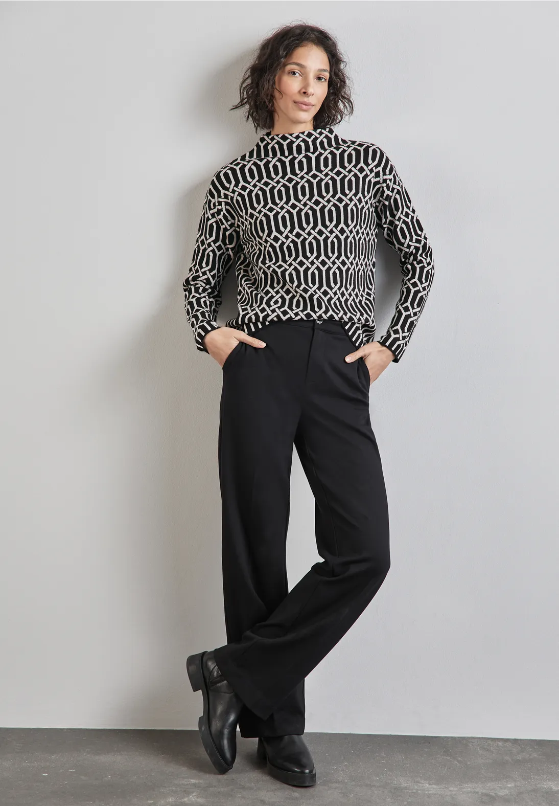 Street One Jacquard Trui - Black