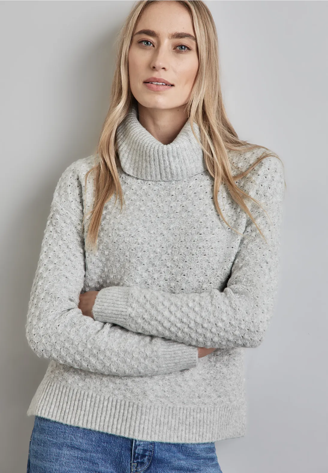 Grau Oversize Strickpullover Rollkragen Oversized