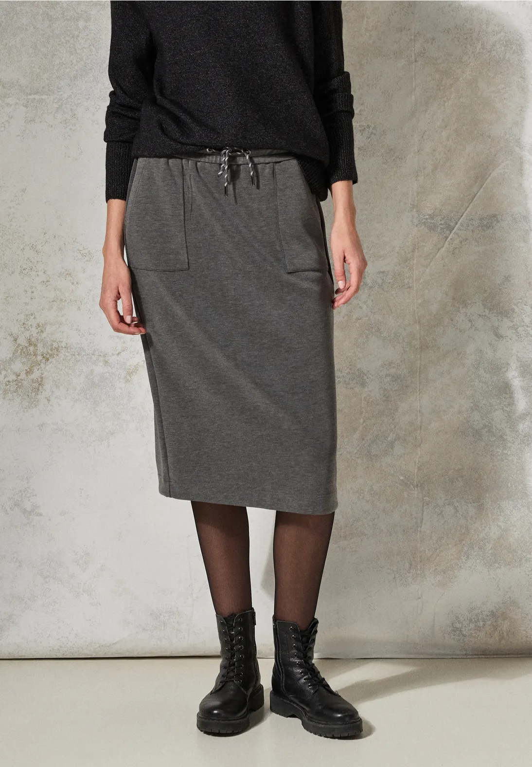 Cecil Silk-touch Midi-Rock - Flint Grey Melange