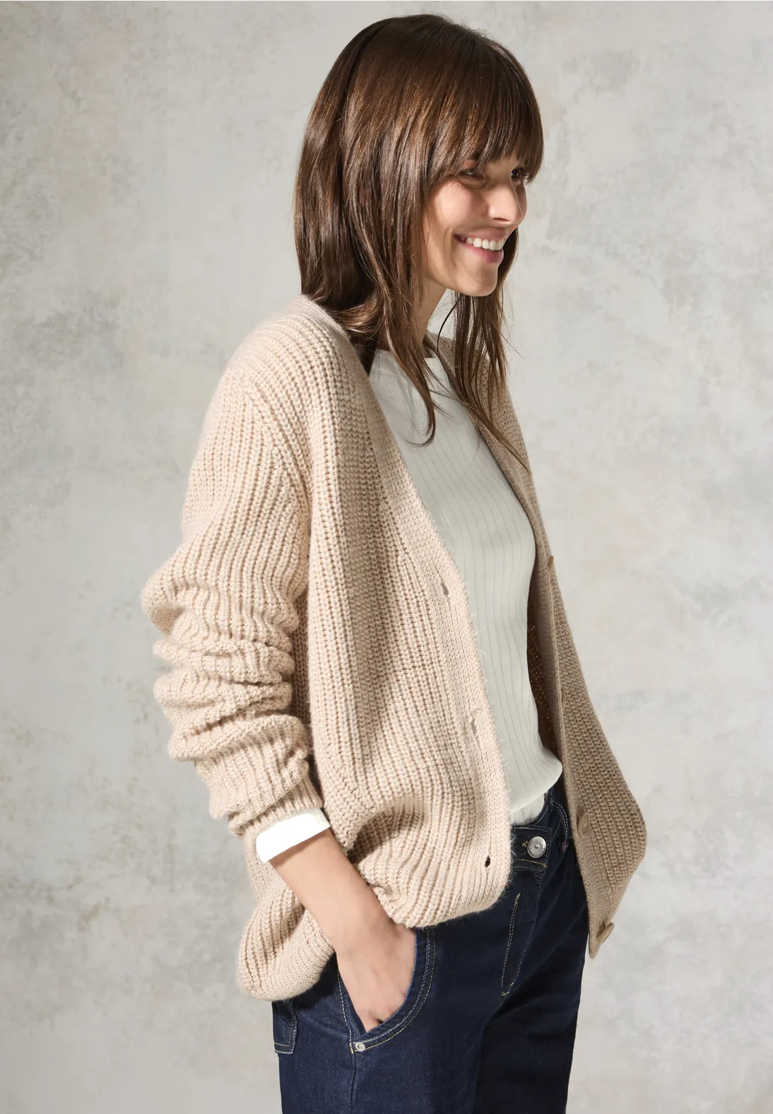 Cecil Shirt mit Rippstruktur - Vanilla White