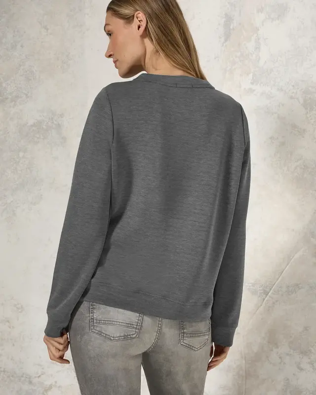 Cecil Silk-Look Sweater with Print - Flint Grey Melange