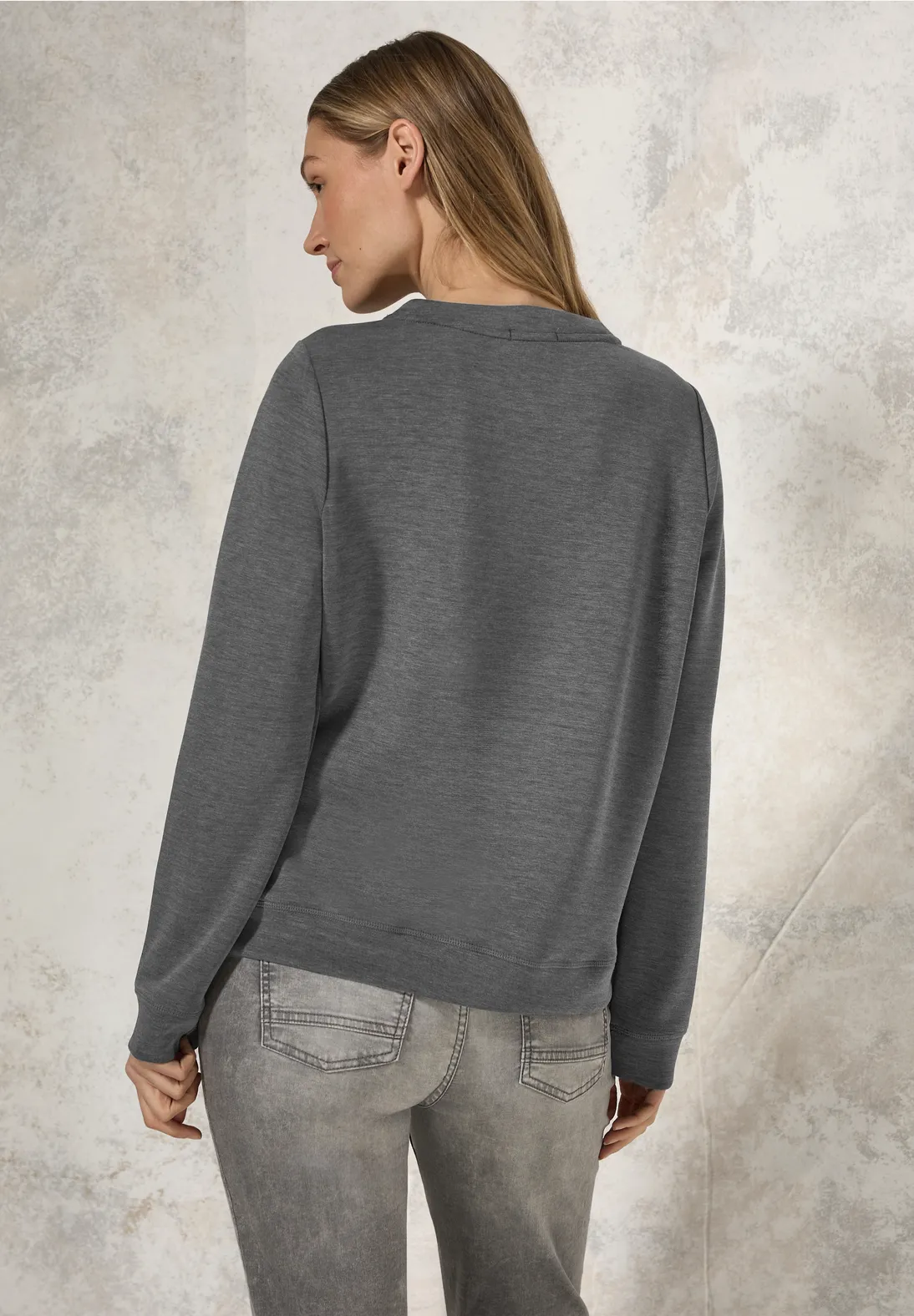 Cecil Silk-Look Sweater with Print - Flint Grey Melange