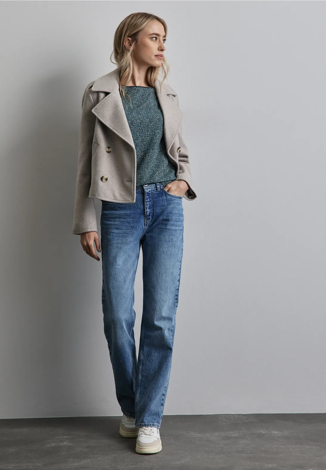 Street One Gedessineerd Shirt met Lange Mouw - Cool Vintage Green