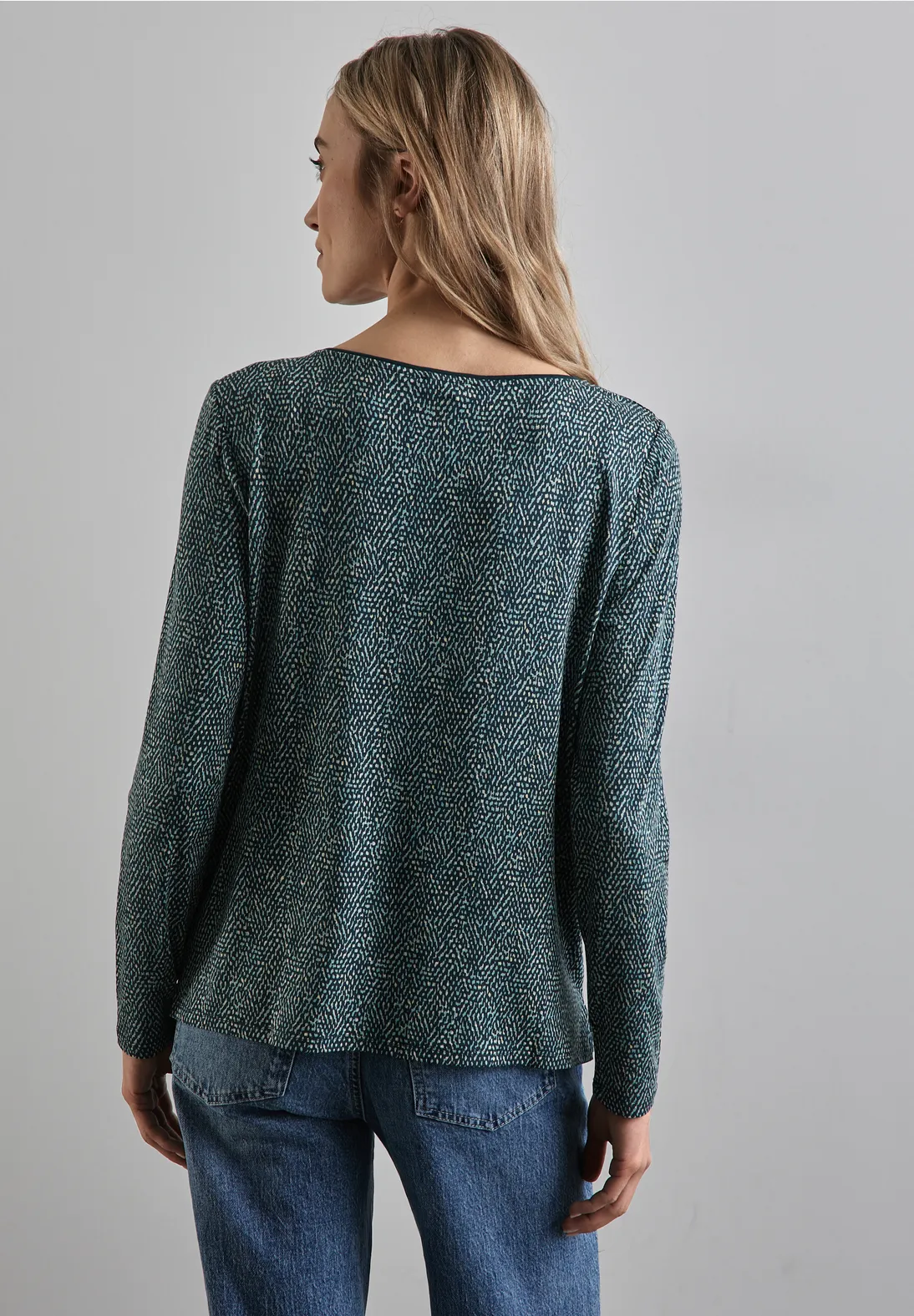 Street One Gedessineerd Shirt met Lange Mouw - Cool Vintage Green