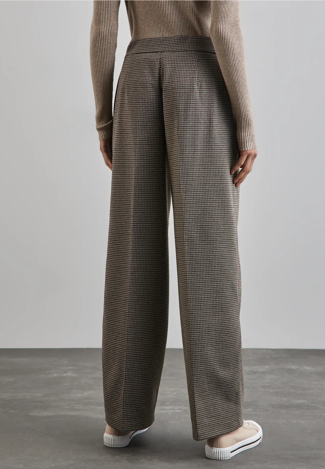 Street One Geruite Broek met Wijde Pijpen - Ashen Maple Beige