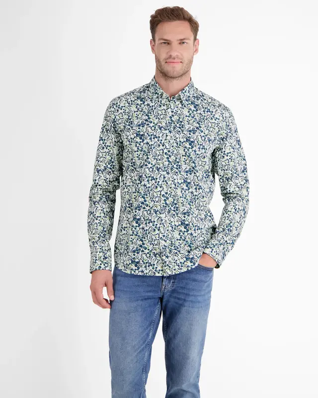 Lerros Stretch Overhemd met Bloemenprint - White