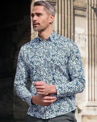 Lerros Floral Print Shirt with Stretch - White