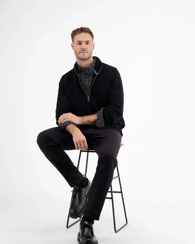 Lerros Stretch Overhemd met Bloemenprint - Classic Navy