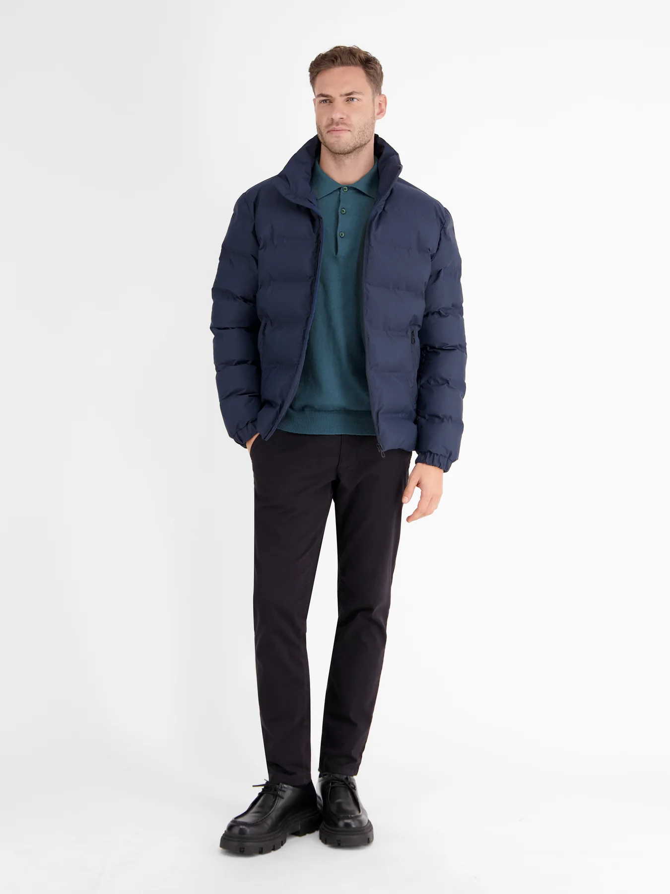 Lerros Longsleeve Knit Polo with Wool - Rich Blue