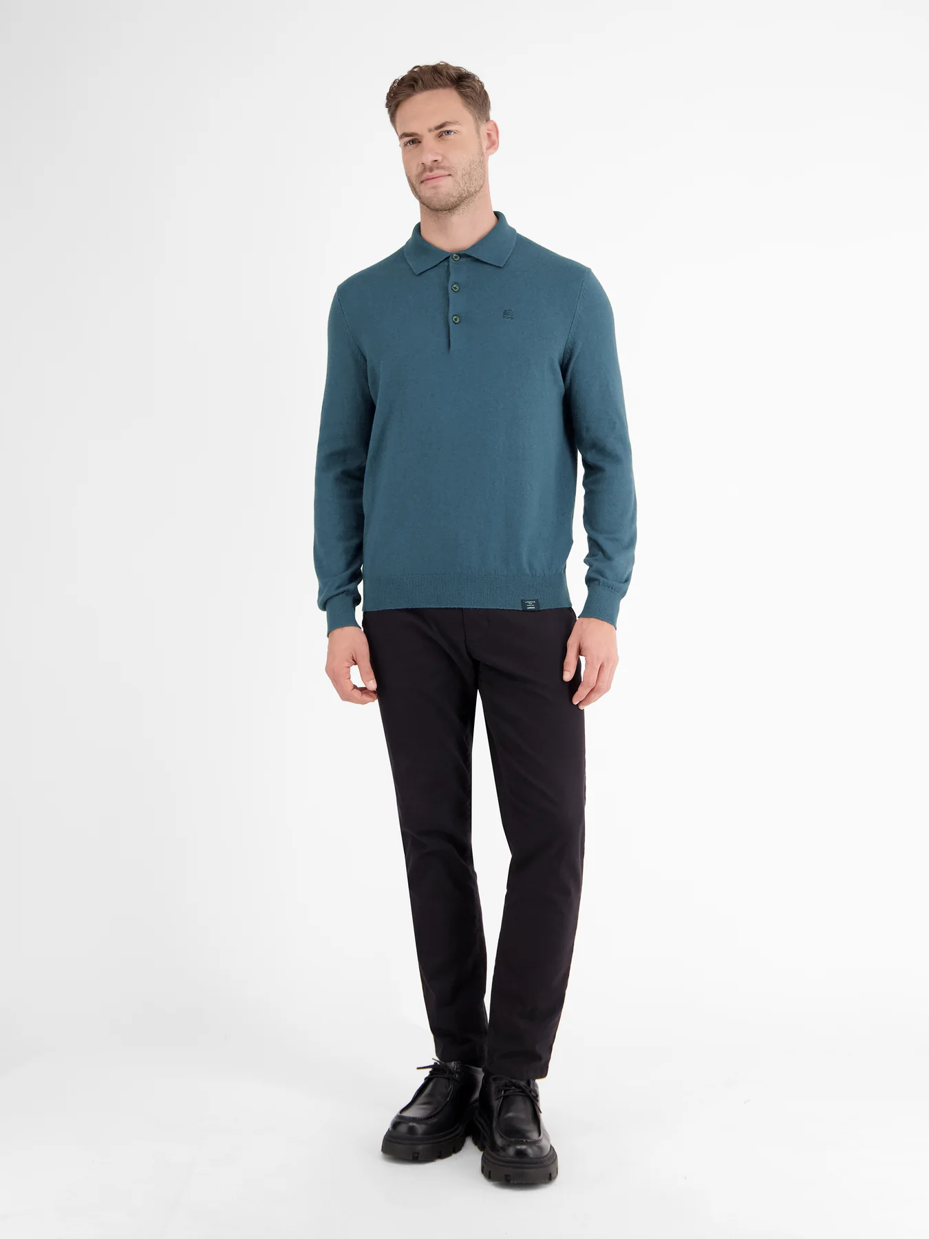 Lerros Longsleeve Knit Polo with Wool - Rich Blue