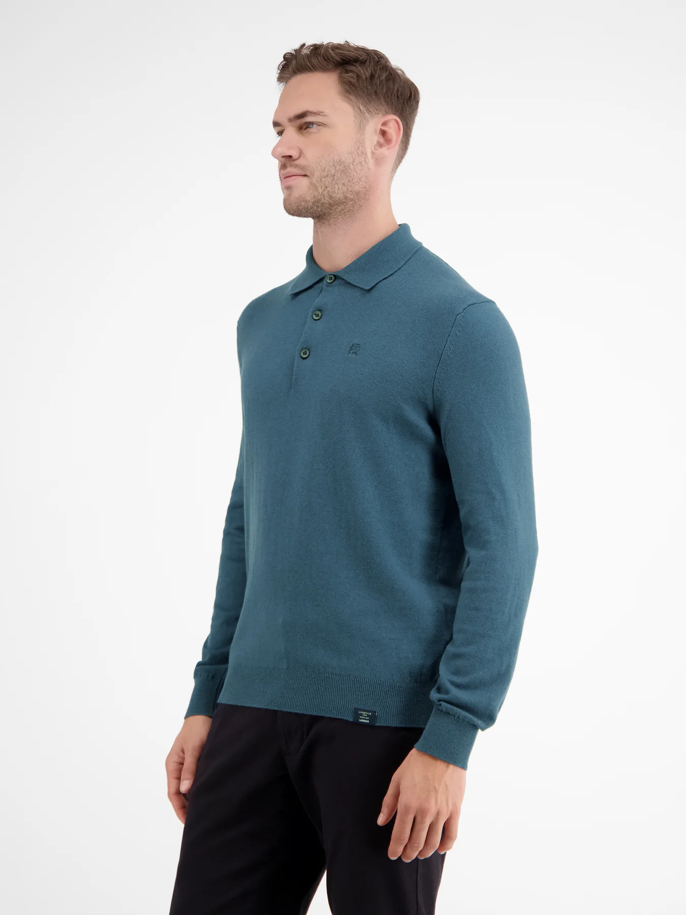 Lerros Longsleeve Knit Polo with Wool - Rich Blue