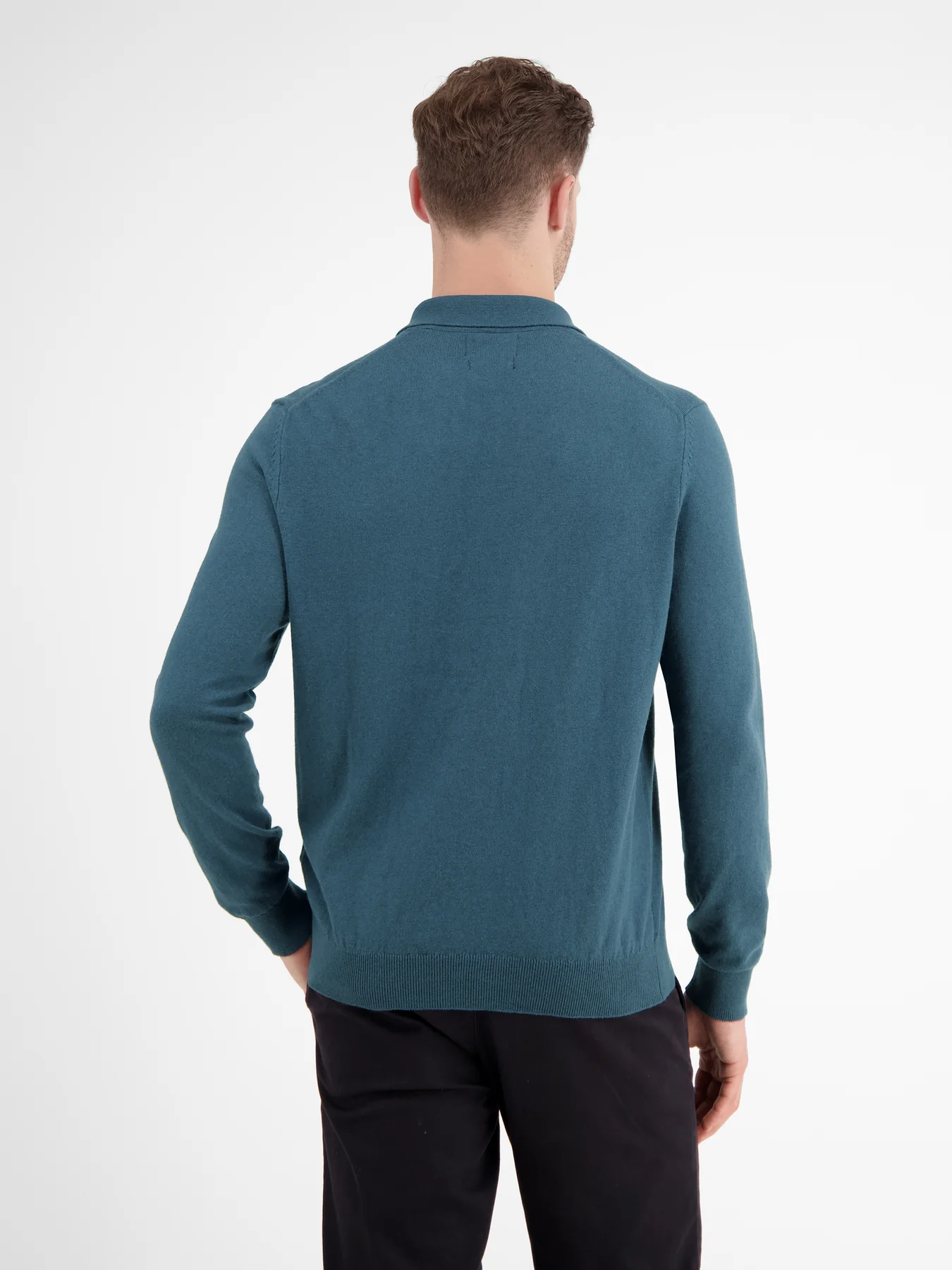 Lerros Longsleeve Knit Polo with Wool - Rich Blue