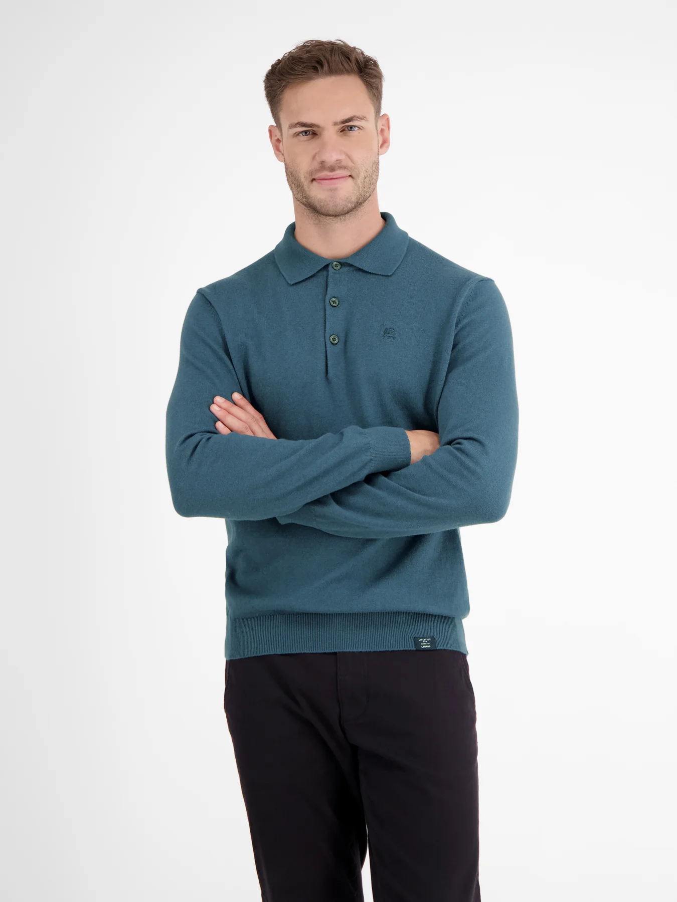 Lerros Longsleeve Knit Polo with Wool - Rich Blue