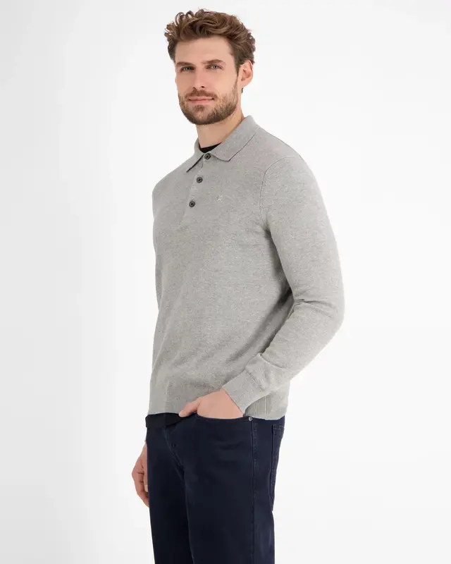 Lerros Gestricktes Polo mit Wolle - Platinum Grey Melange