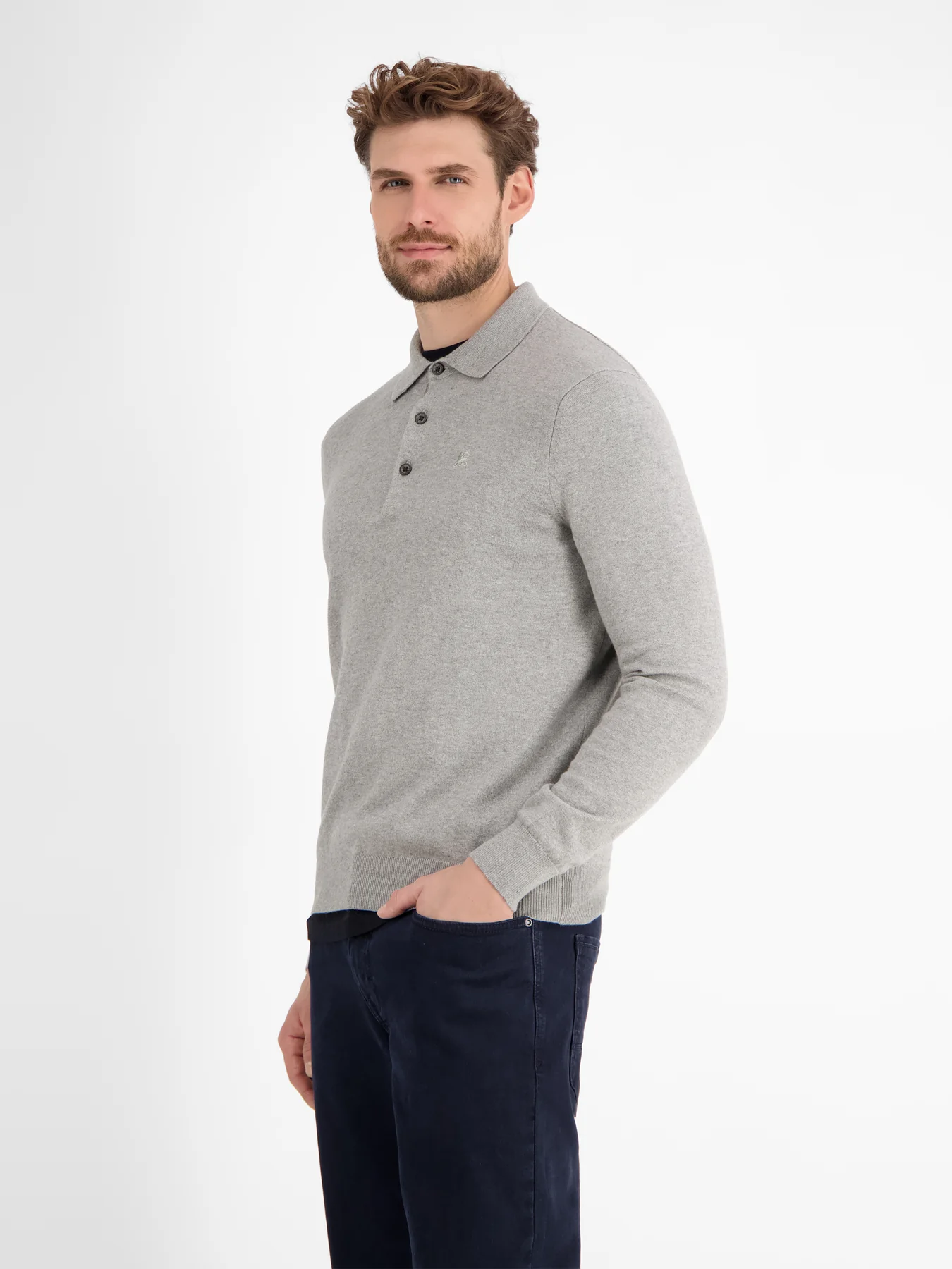Lerros Gebreide Polo met Wol - Platinum Grey Melange