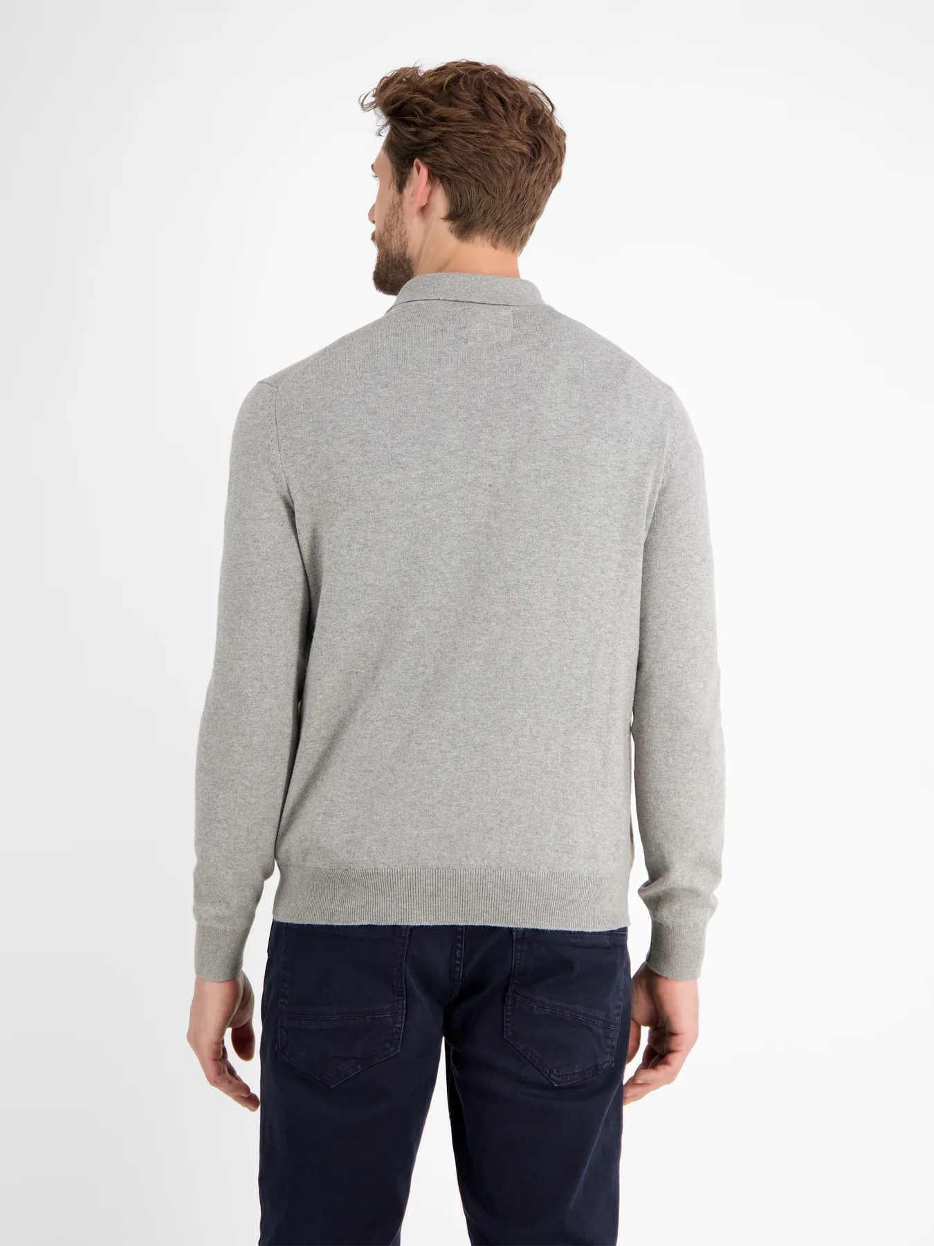Lerros Longsleeve Knit Polo with Wool - Platinum Grey Melange