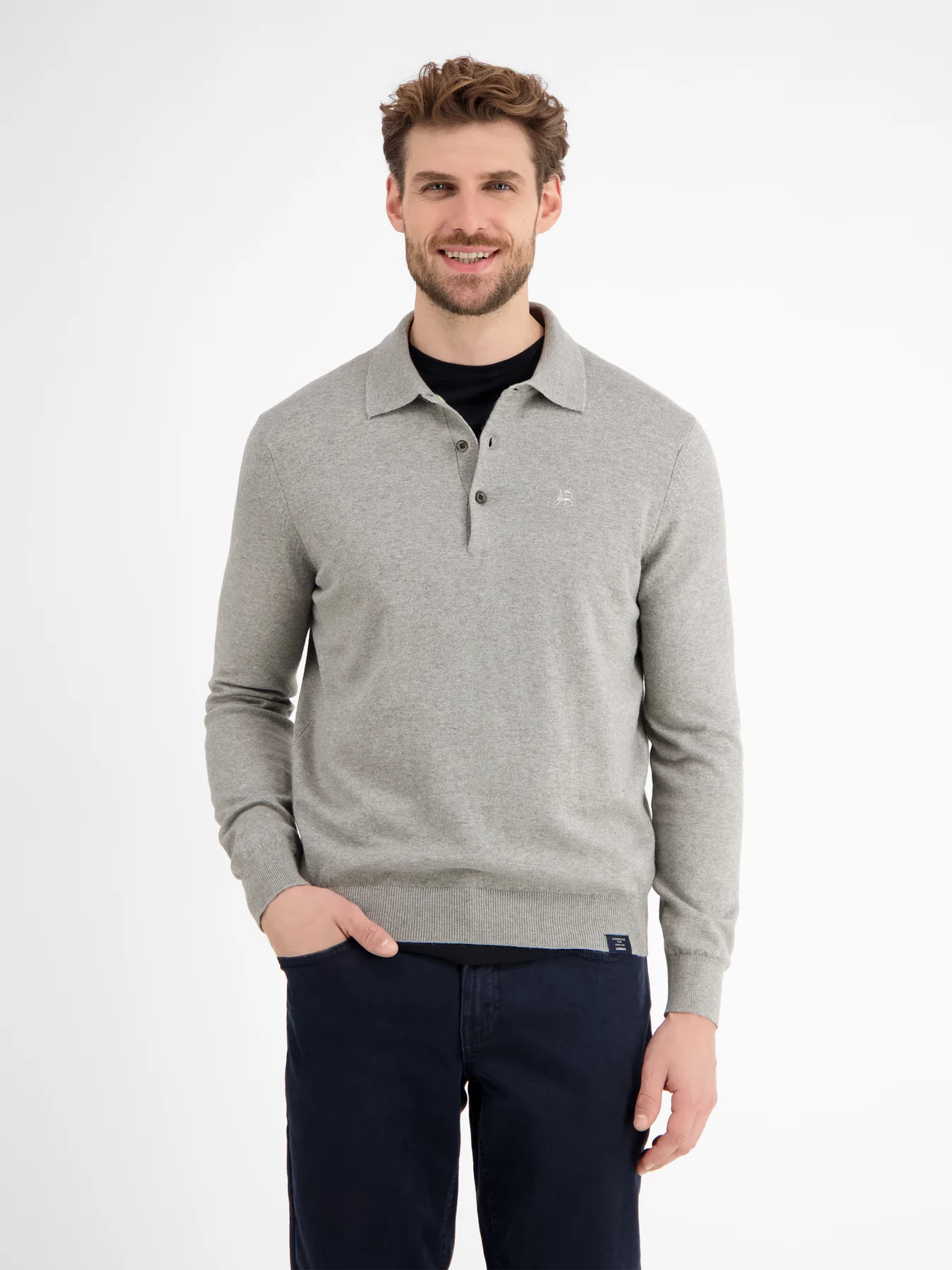 Lerros Gebreide Polo met Wol - Platinum Grey Melange