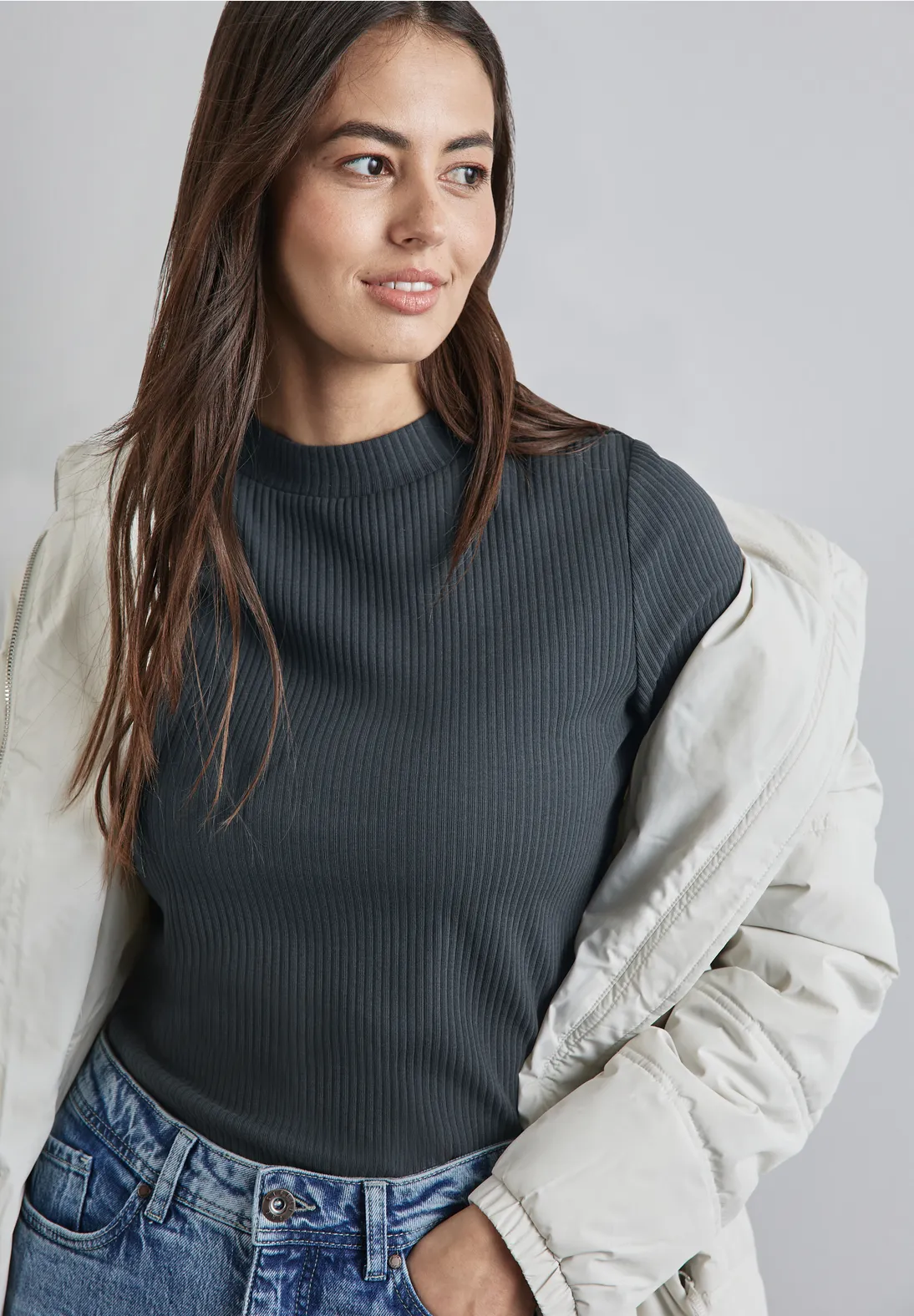 Street One Shirt met Geribbelde Structuur - Cool Vintage Green