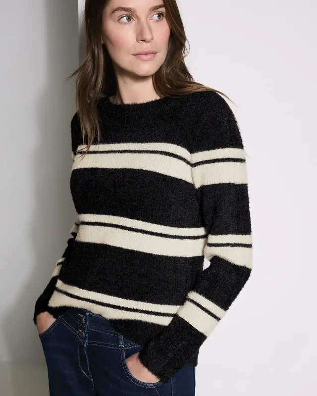 Cecil Gestreifter Pullover - Black