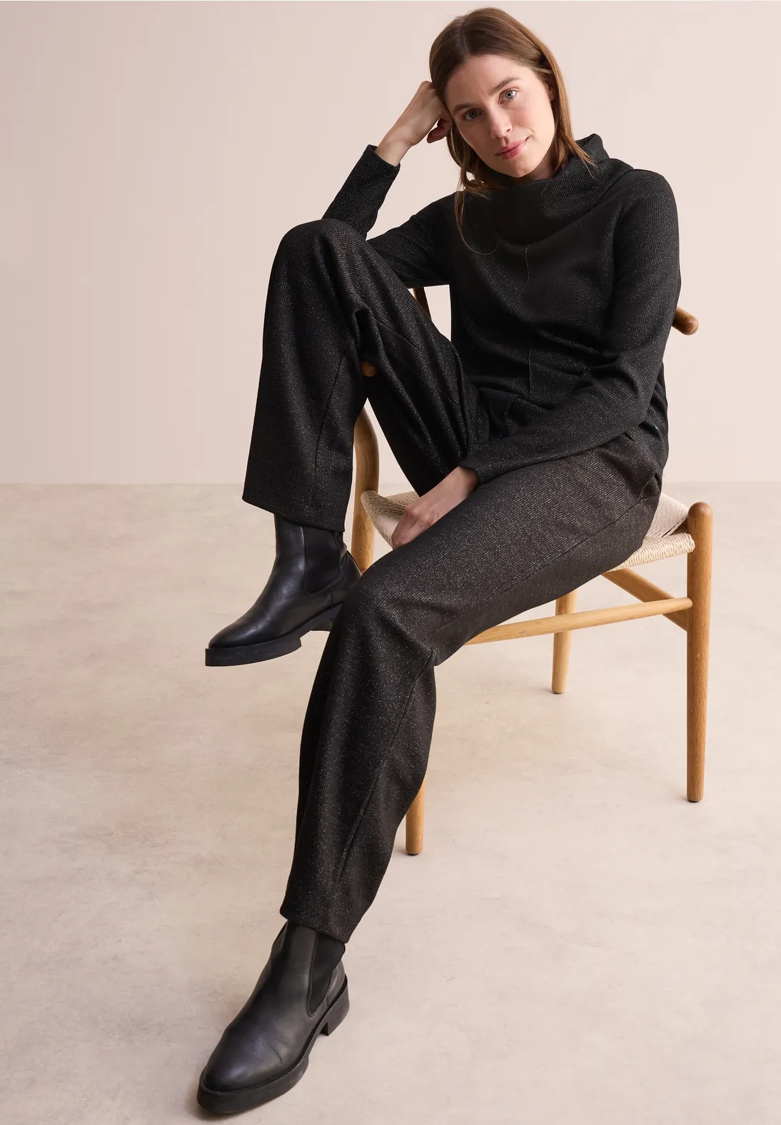 Cecil Glitzer Rib Shirt - Black Melange