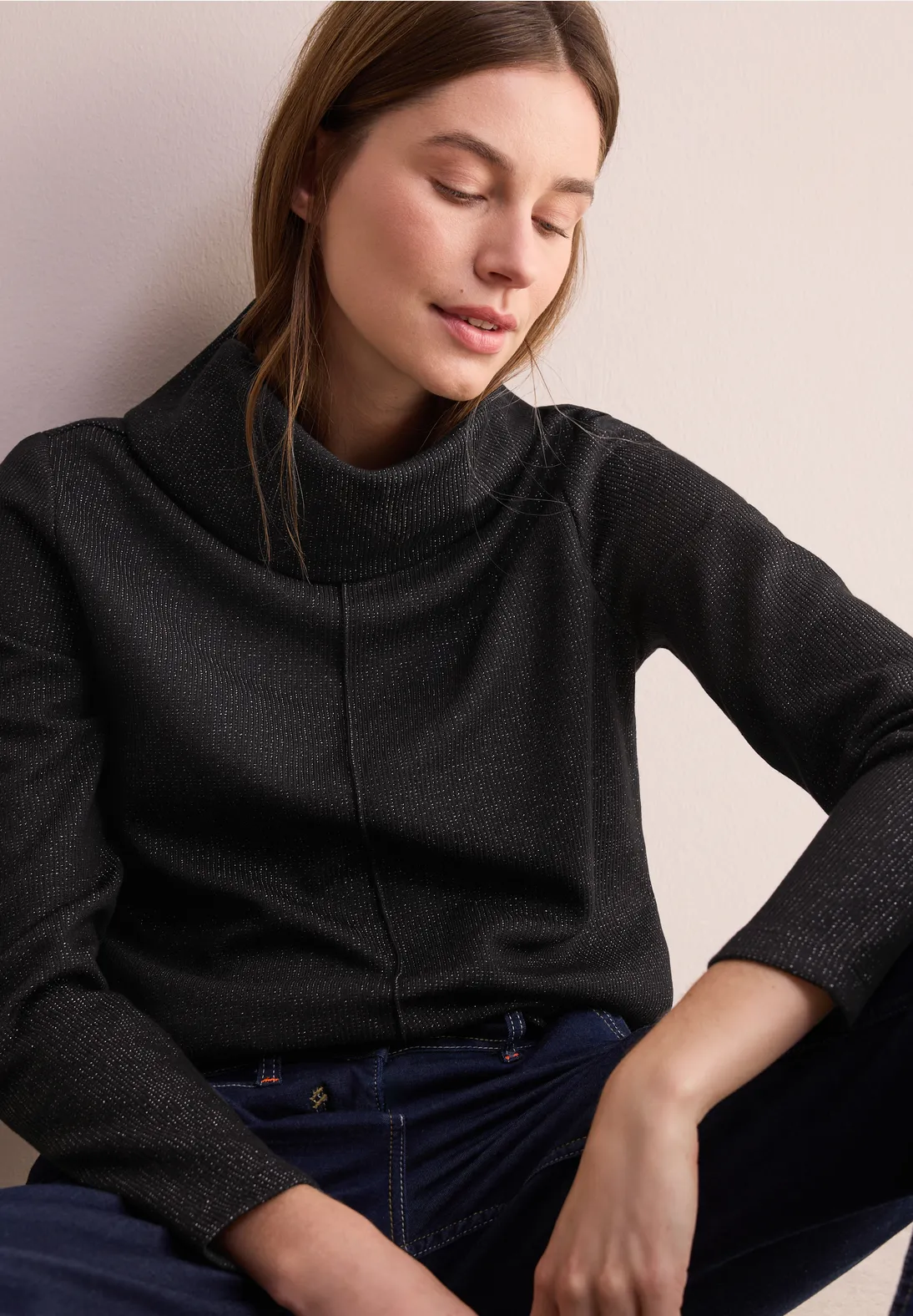 Cecil Glitzer Rib Shirt - Black Melange