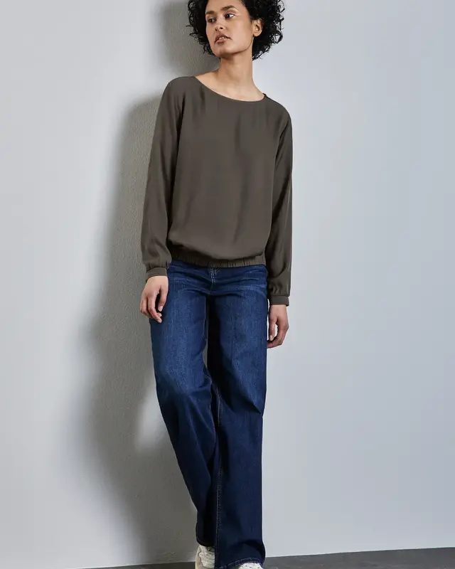 Street One Blouse met Ruches - Muddy Brown