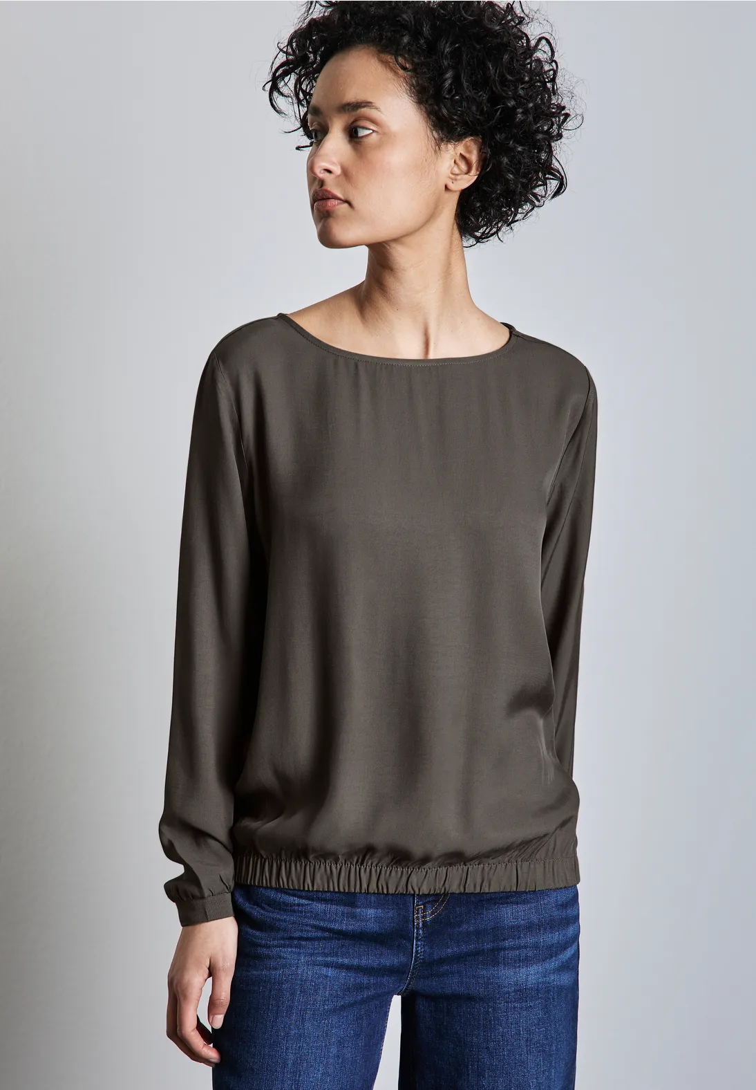 Street One Bluse mit gerafftem Saum - Muddy Brown