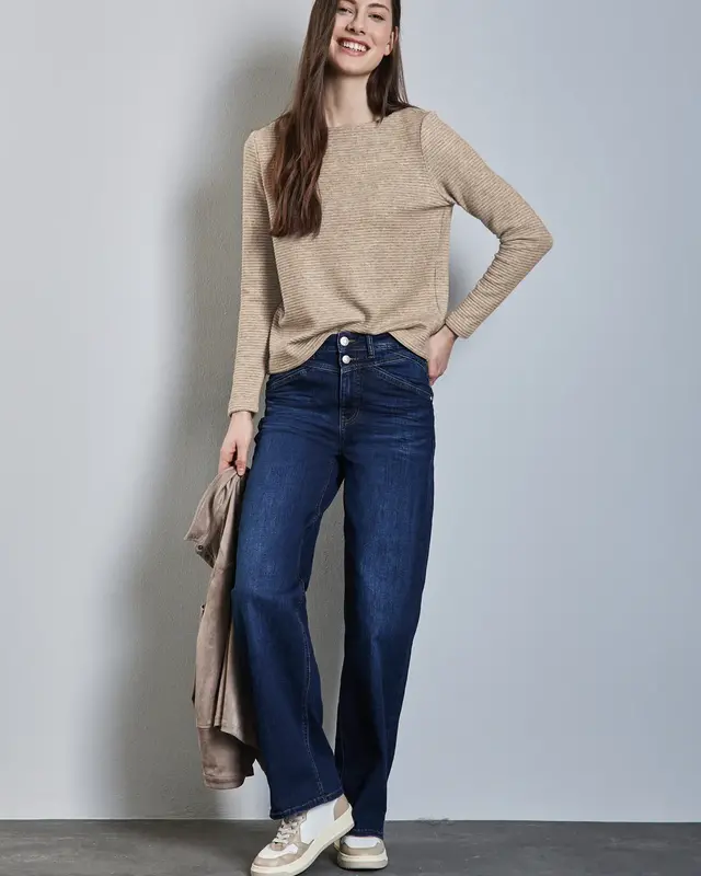 Street One Structured Knit Shirt - Honey Sand Melange