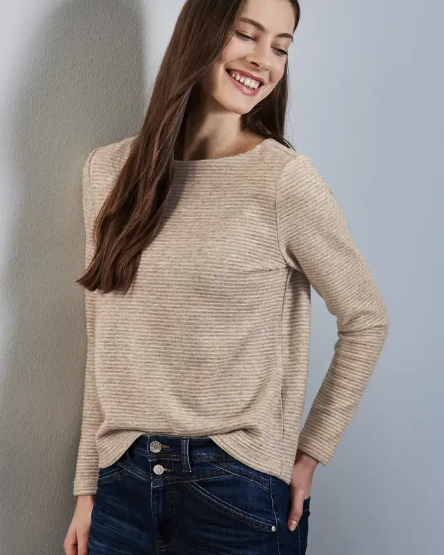 Street One Structured Knit Shirt - Honey Sand Melange