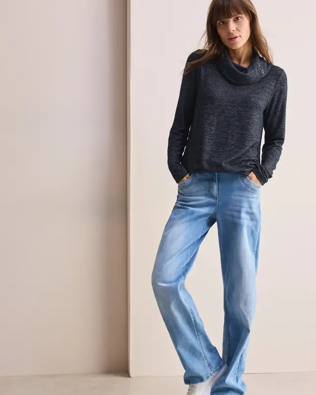 Cecil Kuscheliges Melange-Shirt - Universal Blue Melange