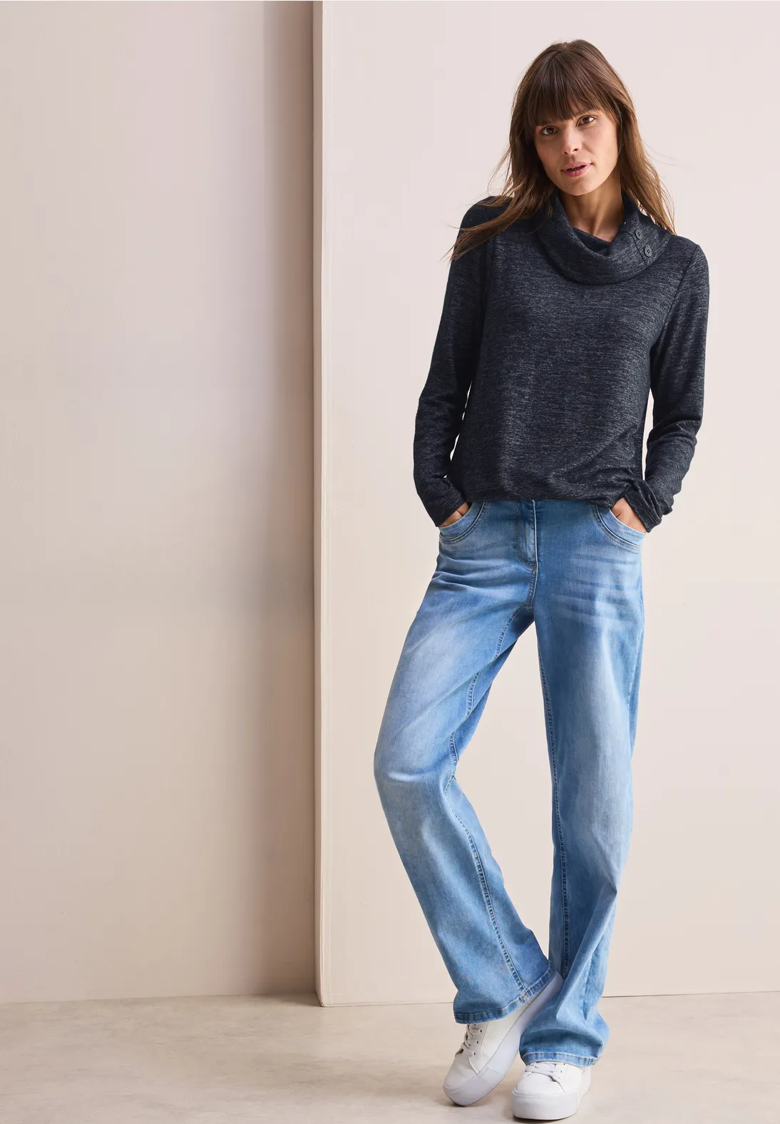 Cecil Kuscheliges Melange-Shirt - Universal Blue Melange