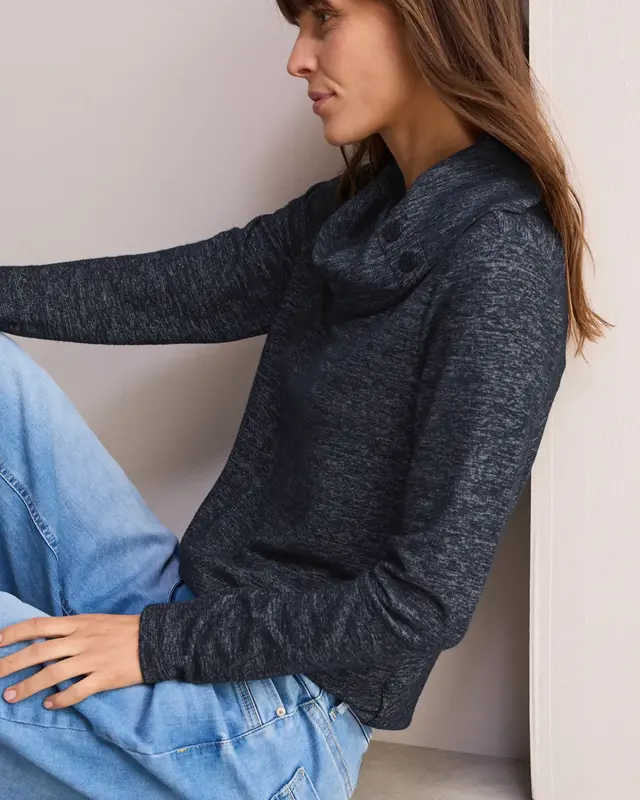 Cecil Kuscheliges Melange-Shirt - Universal Blue Melange