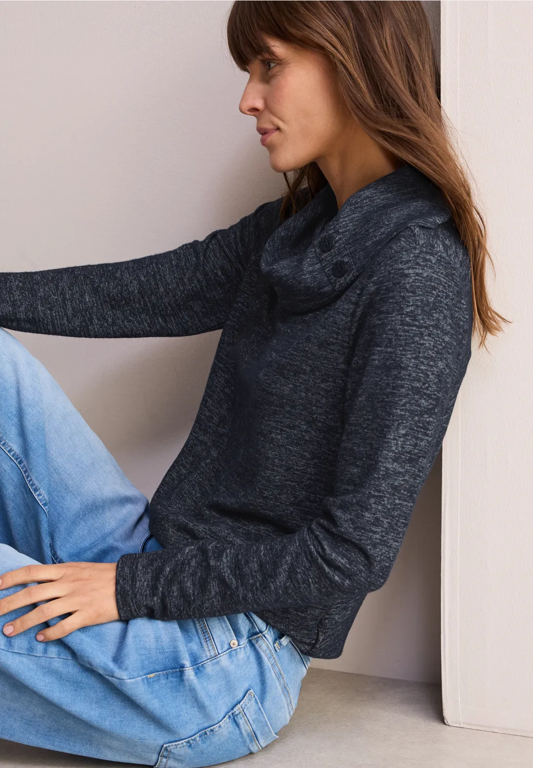 Cecil Kuscheliges Melange-Shirt - Universal Blue Melange