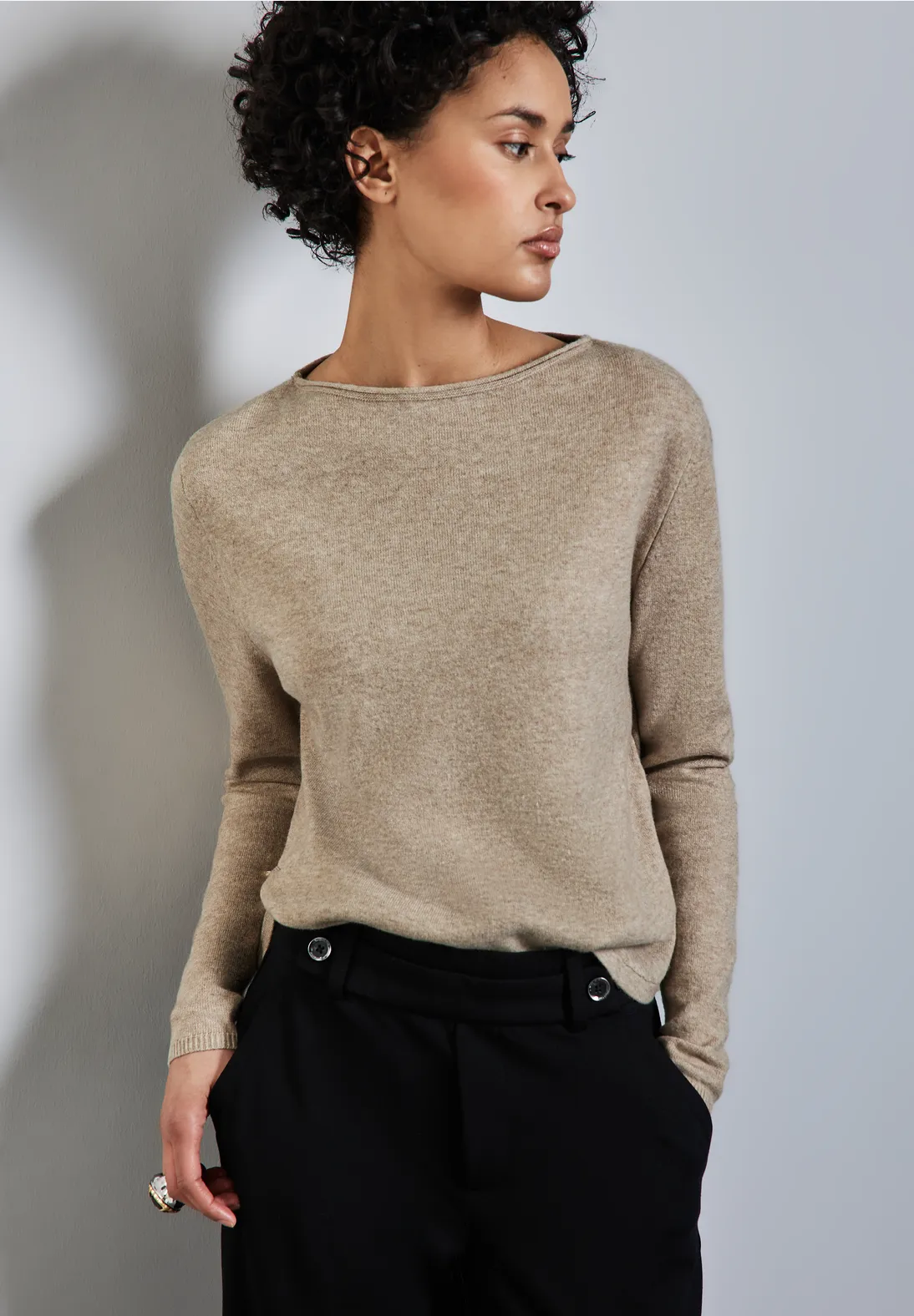 Street One Pullover mit Schlitz-Detail - Honey Sand Melange