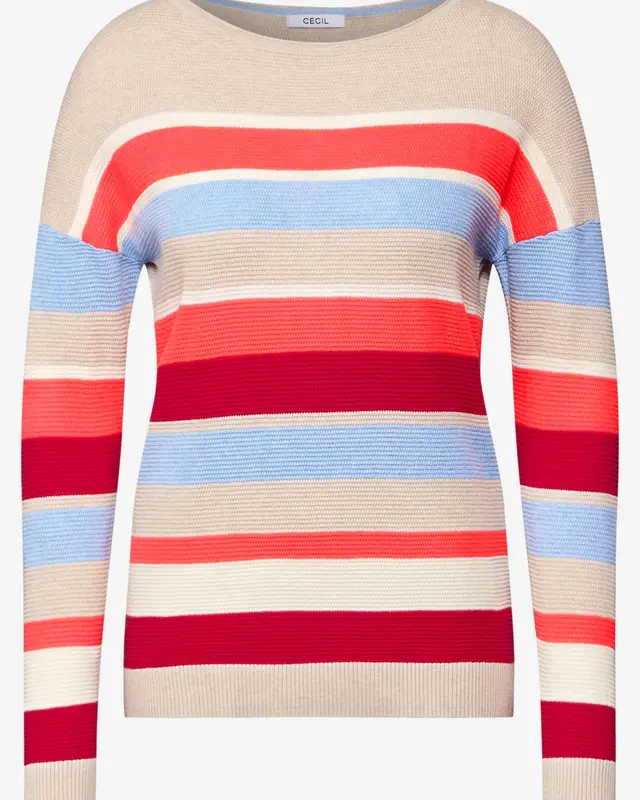 Cecil Gestreepte Trui met Structuur - Desert Beige Melange