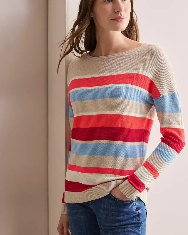 Cecil Gestreifter Stukturpullover - Desert Beige Melange