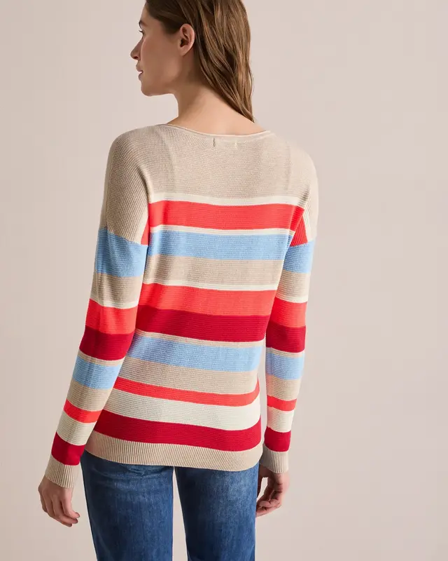 Cecil Gestreepte Trui met Structuur - Desert Beige Melange