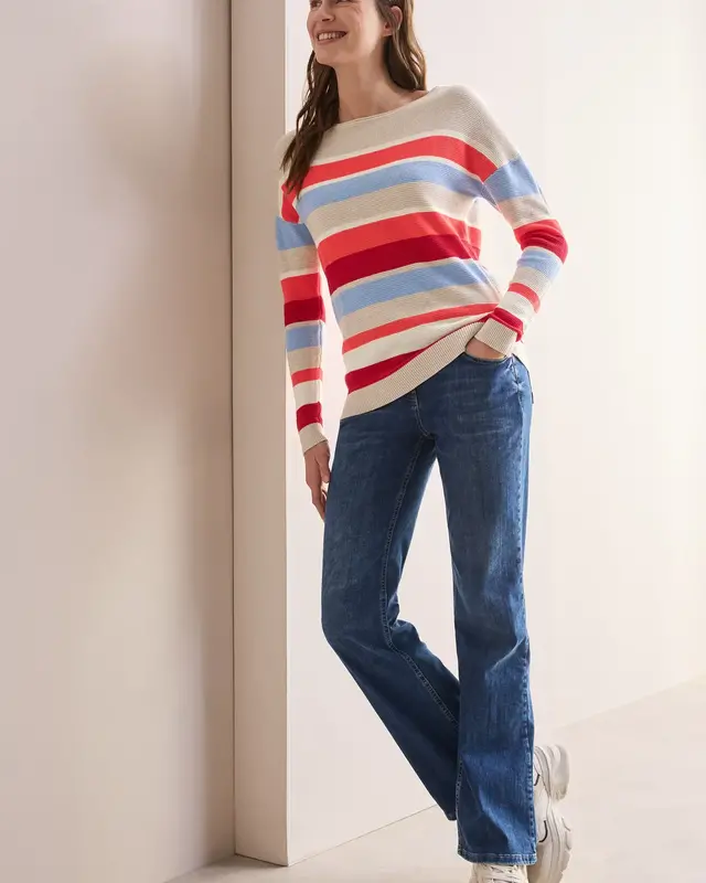 Cecil Gestreepte Trui met Structuur - Desert Beige Melange