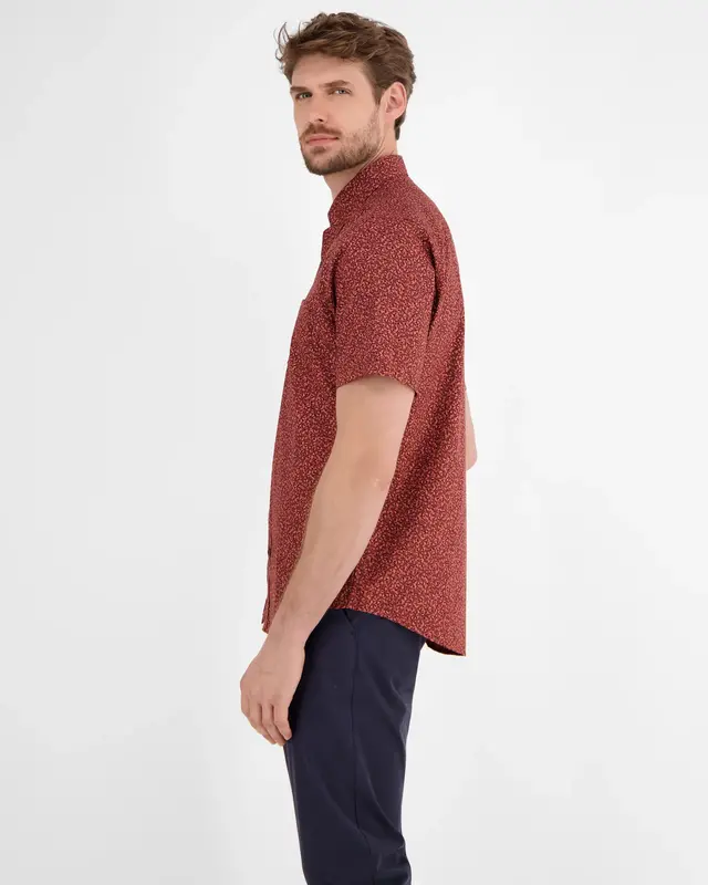 Lerros Print Overhemd met Korte Mouw - Earth Red
