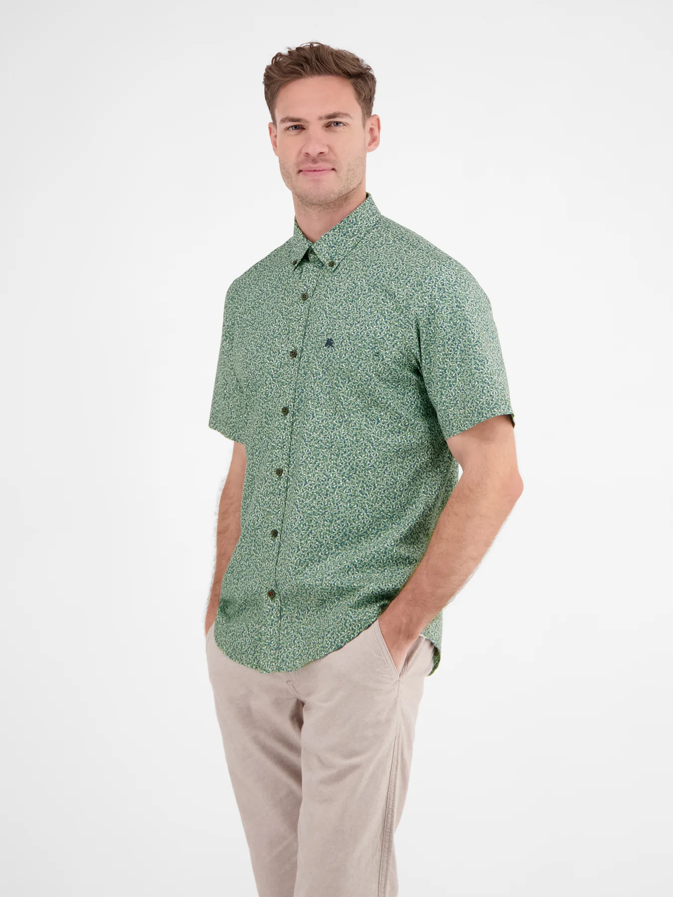 LERROS Print Short Sleeve Shirt - Sage Green | - Cotton Blues