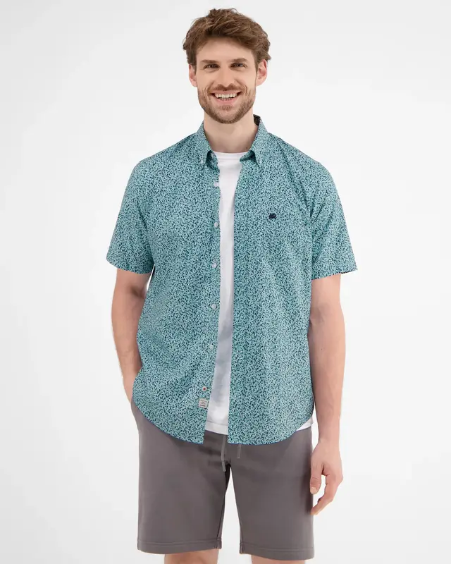 Lerros Print Overhemd met Korte Mouw - Coastal Blue