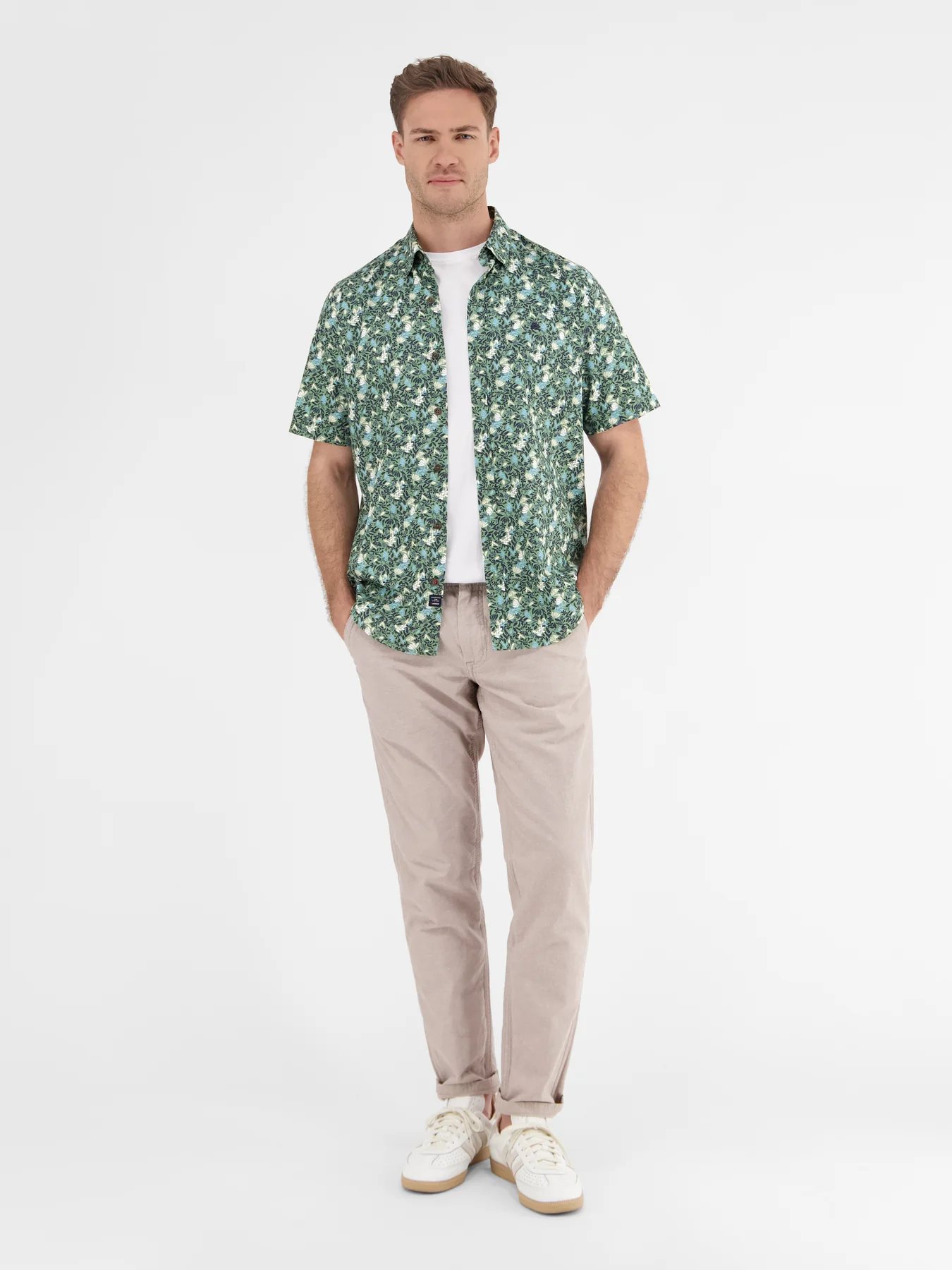 Lerros Kurzarm Shirt mit Blumenprint - Sage Green