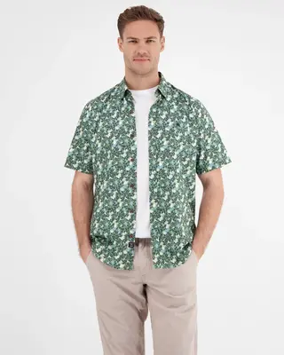 Lerros Bloemenprint Overhemd met Korte Mouw - Sage Green