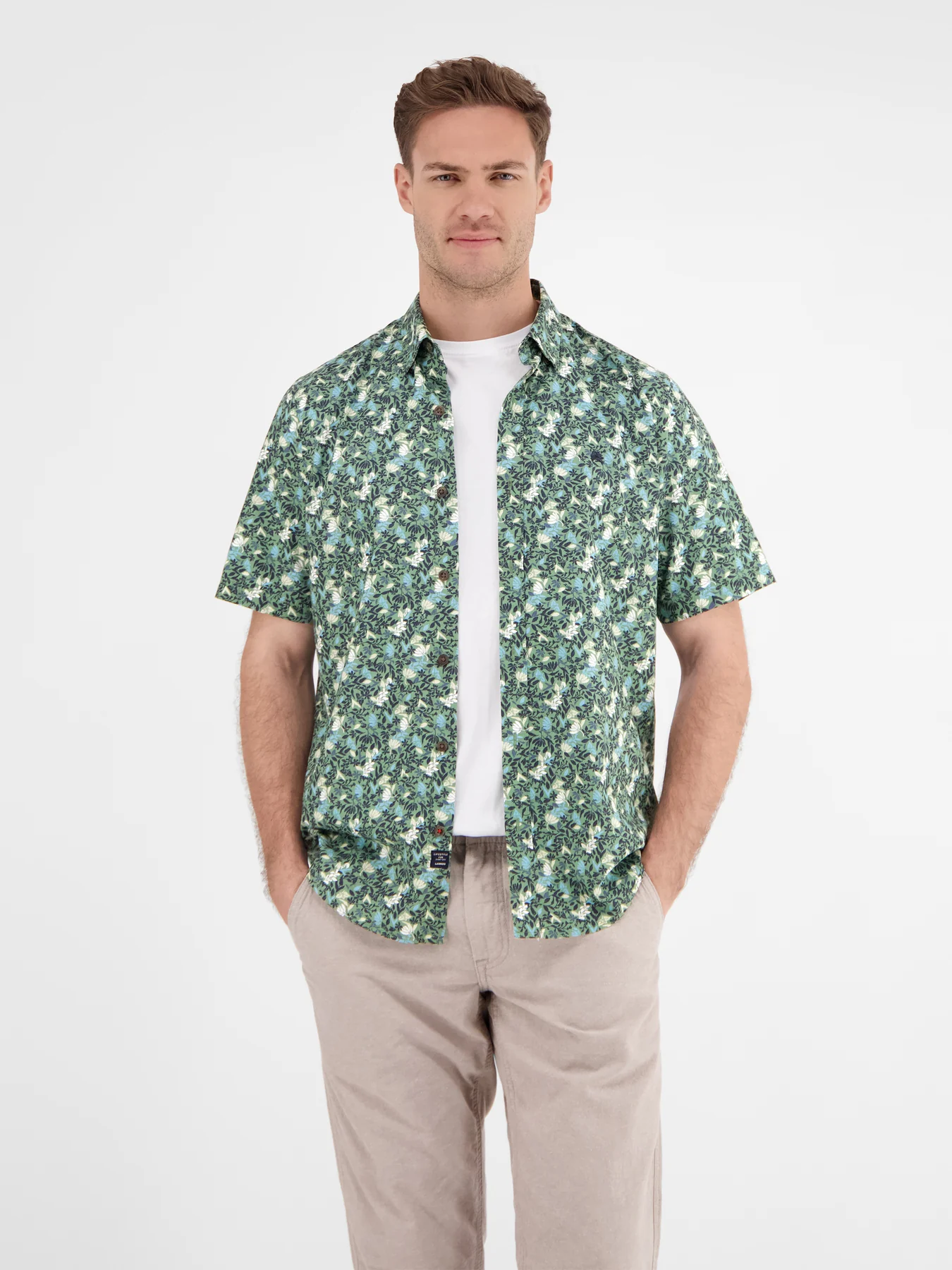Lerros Kurzarm Shirt mit Blumenprint - Sage Green