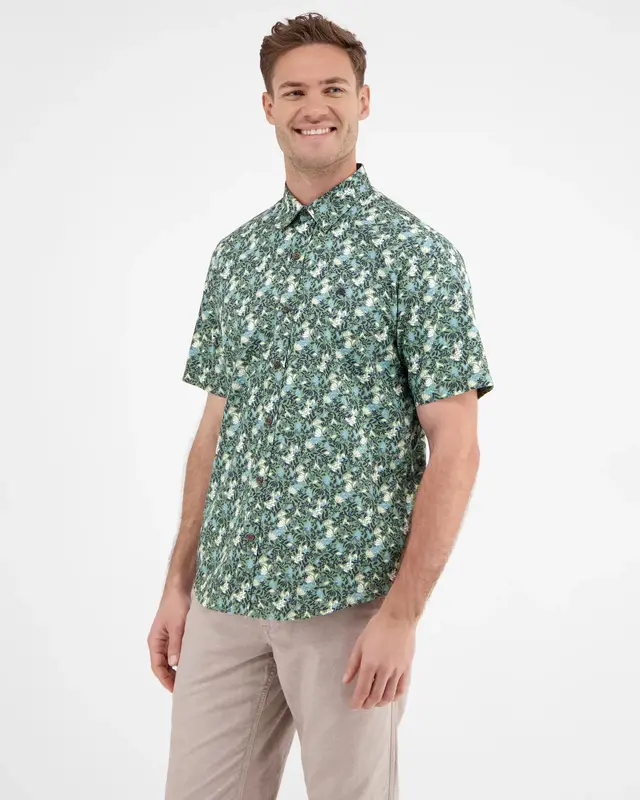 Lerros Kurzarm Shirt mit Blumenprint - Sage Green