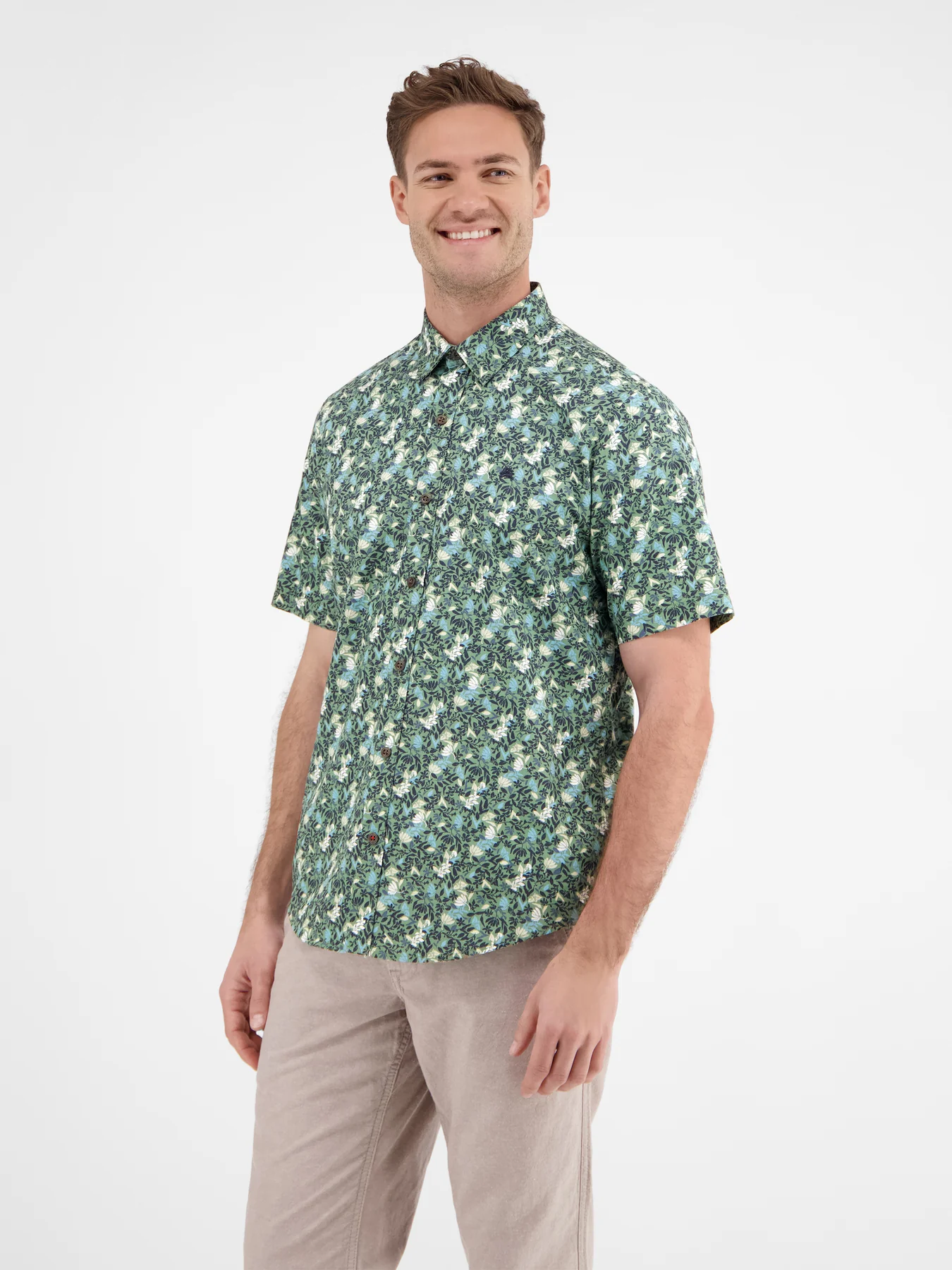 Lerros Kurzarm Shirt mit Blumenprint - Sage Green