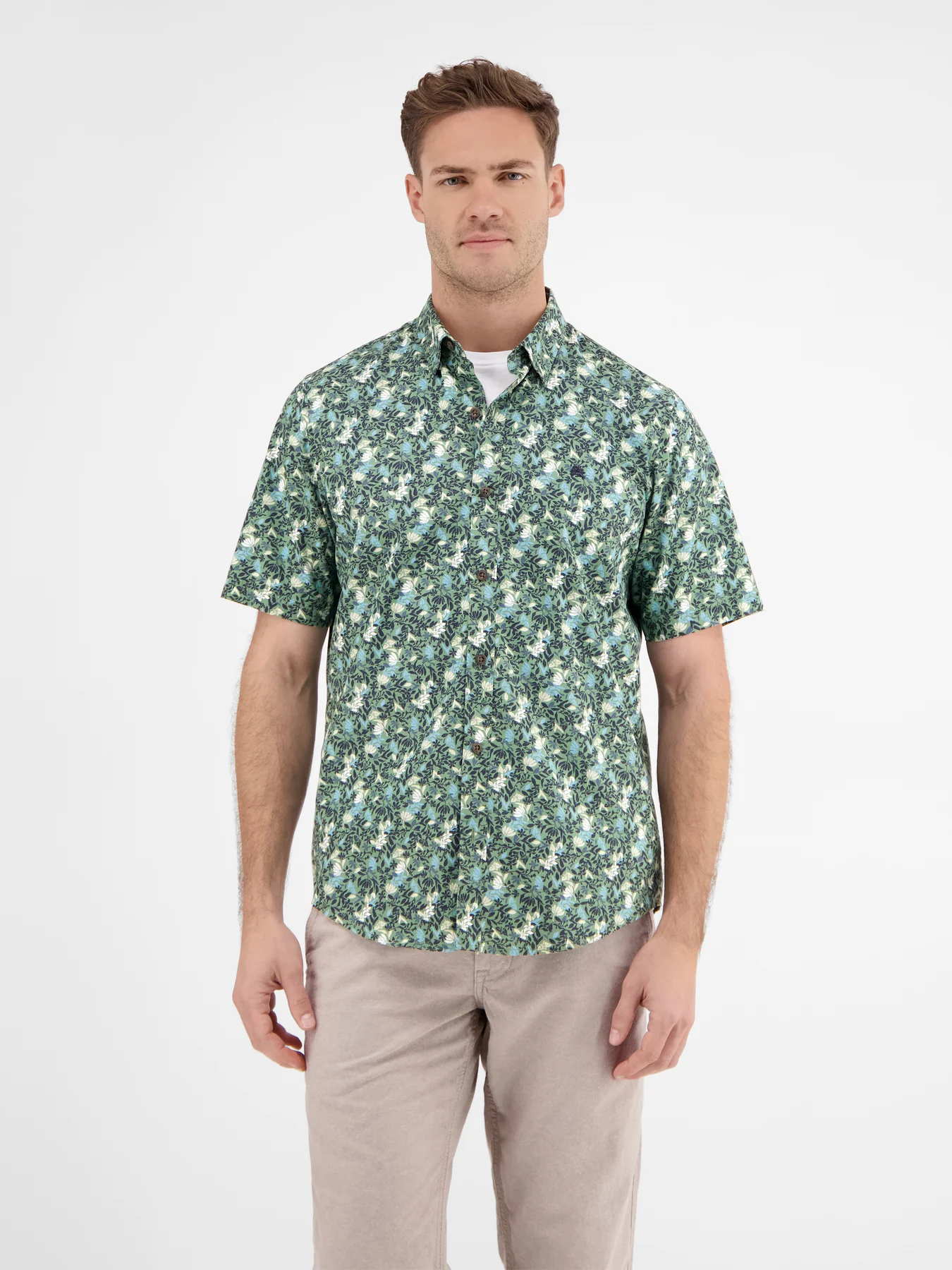 Lerros Kurzarm Shirt mit Blumenprint - Sage Green