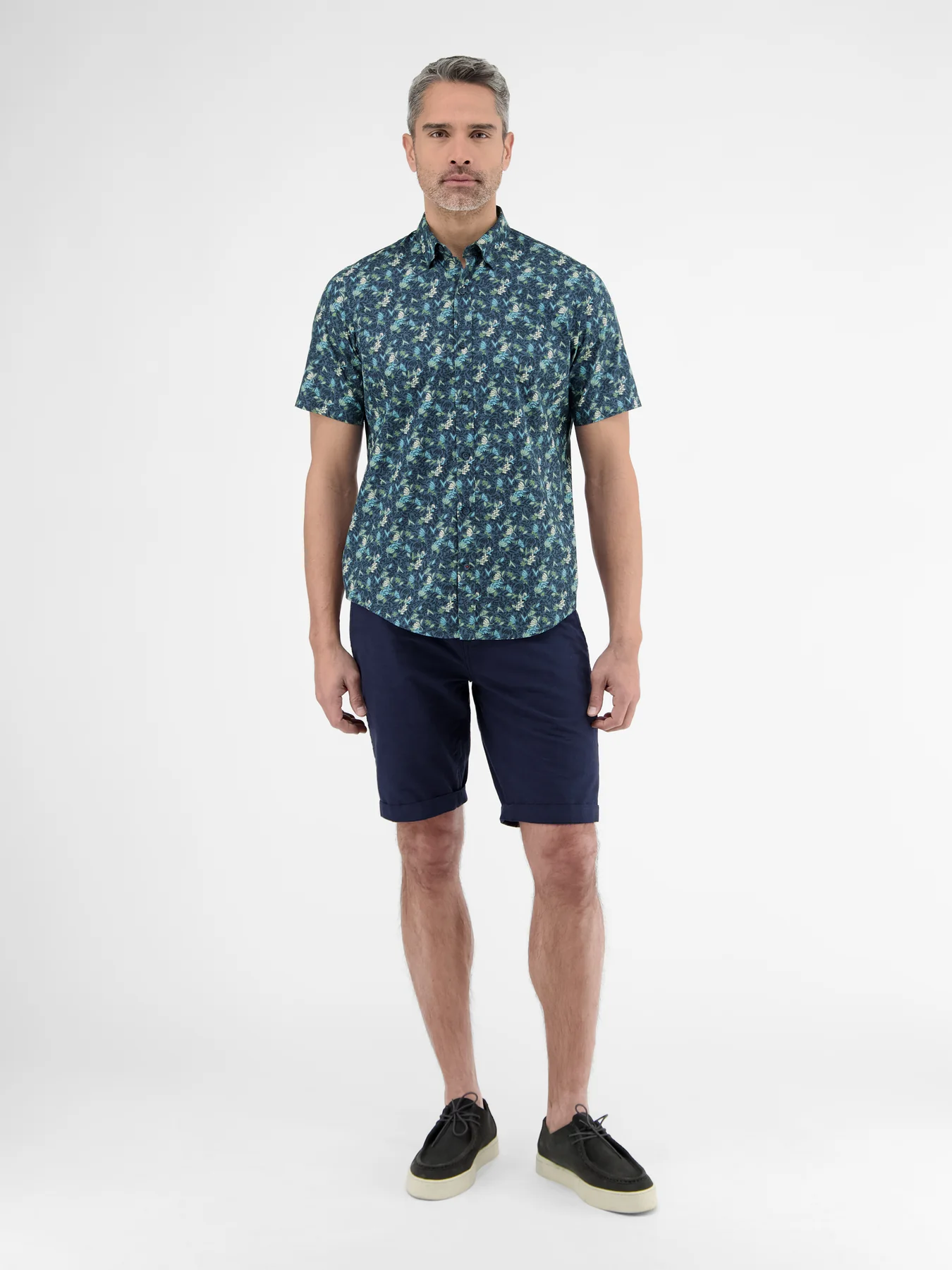 Lerros Floral Print Short Sleeve Shirt - Crispy Blue